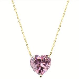 Pink CZ 18k Gold Plated Heart Necklace. New.